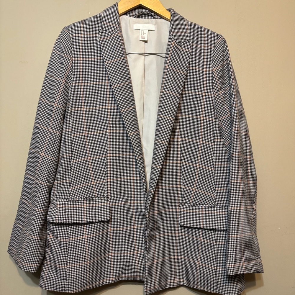 H&M Checkered Plaid Open Blazer, Pockets